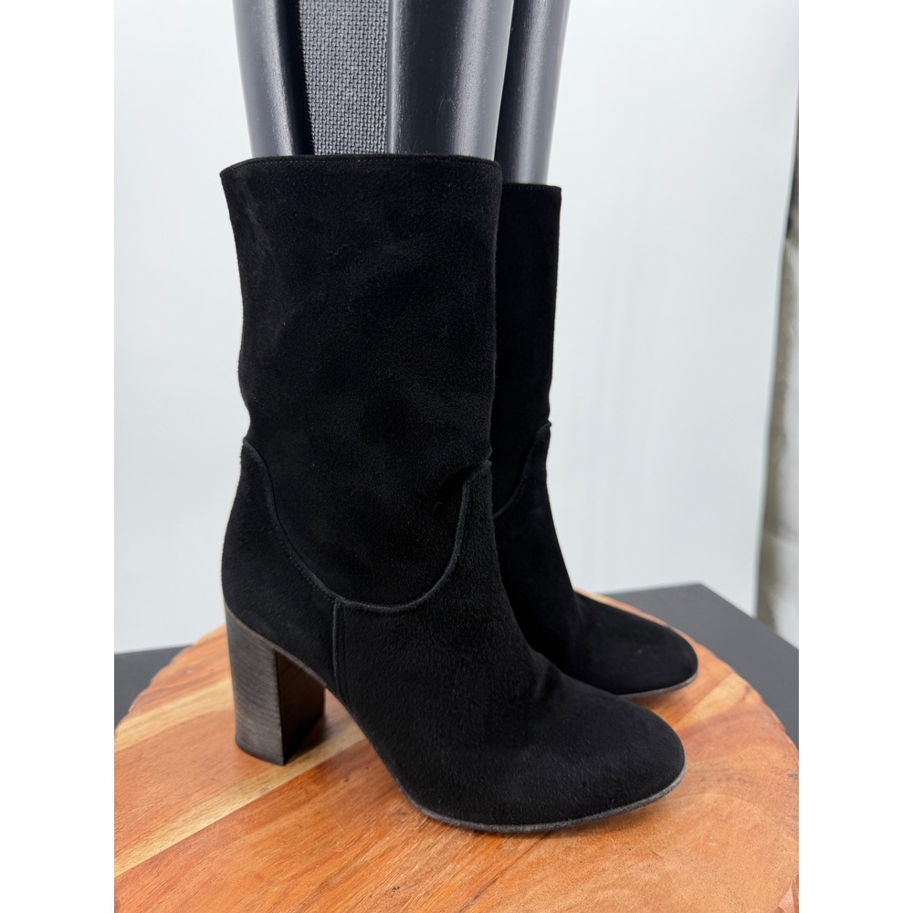 Free People Dakota Suede‎ Block Heel Boots sz 36 Black Italian Leather Mid Calf